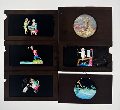 Lot 27E - Wooden cased, colour painted magic lantern...