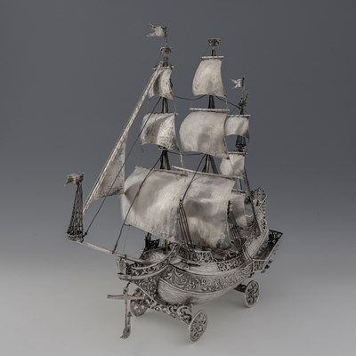 Lot 326 - A Dutch silver nef table centrepiece, pierced...