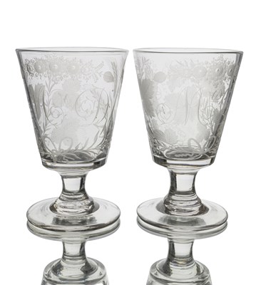 Lot 403 - A pair of early Victorian engraved glass...