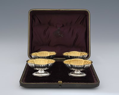 Lot 370 - A cased set of four Victorian silver pedestal...