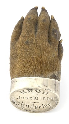 Lot 184 - A George V silver mounted taxidermy otter paw...