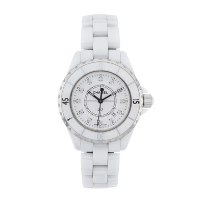 Lot 234 - Chanel, a ceramic and steel J12 bracelet watch