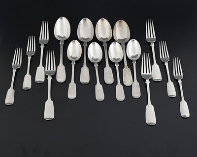 Lot 416 - A matched Victorian silver fiddle pattern...