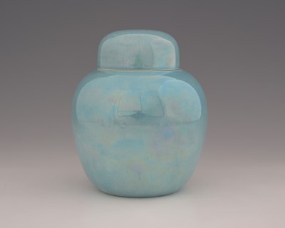 Lot 580 - Ruskin Pottery, a turquoise lustre ginger jar...