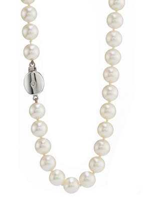 Lot 209 - A cultured pearl necklace, with 18ct gold diamond clasp