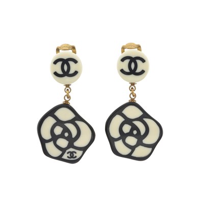 Lot 353 - Chanel, a pair of 2003 Camelia drop clip-on earrings.