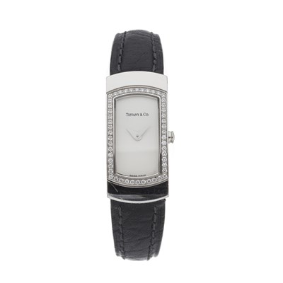 Lot 277 - Tiffany & Co., an 18ct gold diamond set Classique Rectangle wrist watch