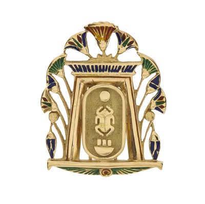 Lot 195 - An Egyptian high carat gold enamel pendant brooch