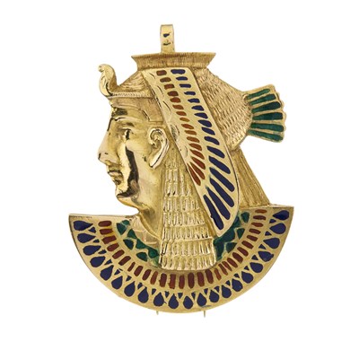 Lot 193 - An Egyptian high carat gold enamel Nefertari portrait pendant brooch