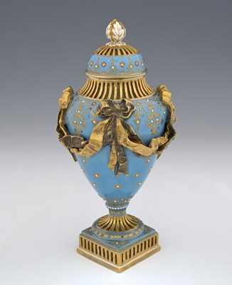 Lot 699 - A Coalport jewelled and reticulated pedestal...