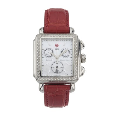 Lot 286 - MICHELE, a stainless steel diamond set Deco chronograph wrist watch