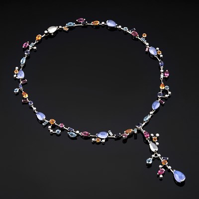 Lot 150 - Cartier, a platinum diamond and multi-gem Meli Melo necklace