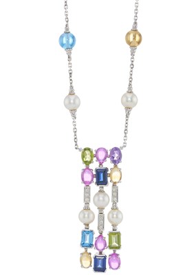 Lot 97 - An 18ct gold harlequin multi-gem and diamond necklace