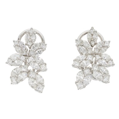 Lot 155 - A pair of 18ct gold diamond foliate cluster earrings