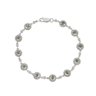 Lot 145 - An 18ct gold tourmaline and brilliant-cut diamond cluster line bracelet