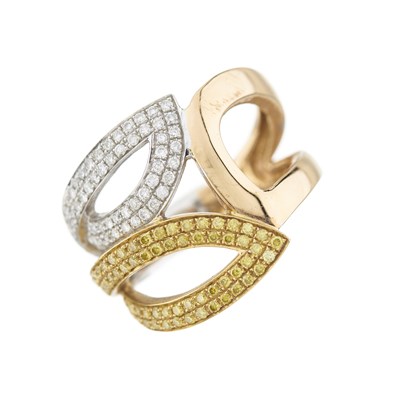 Lot 74 - An 18ct tri-colour gold yellow diamond and diamond foliate dress ring