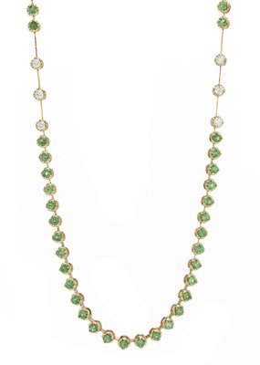 Lot 181 - An 18ct gold emerald and diamond line necklace