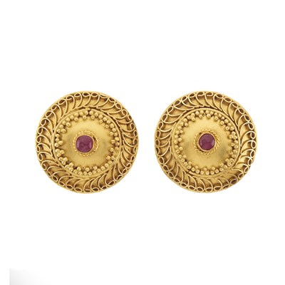 Lot 12 - A pair of gold ruby stud earrings