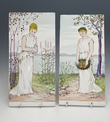 Lot 556 - A pair of Aesthetic Movement painted tile...
