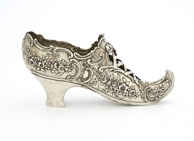 Lot 23 - A Victorian silver novelty shoe, pierced and...