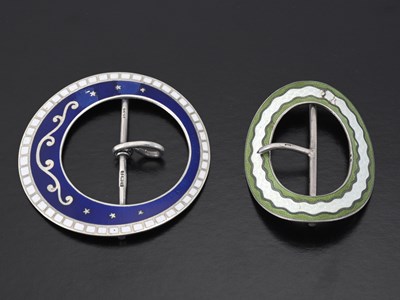 Lot 389 - Two George V silver and enamel Arts and Crafts...