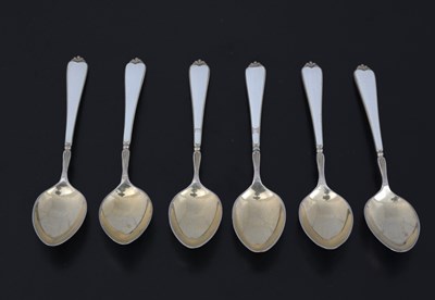Lot 60 - A cased set of six silver-gilt and enamel...