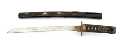 Lot 210 - A Japanese Wakizashi short sword in lacquered...