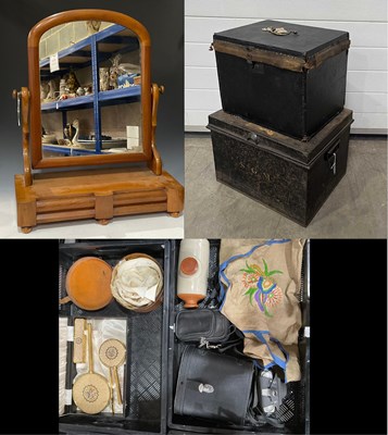 Lot 36 - A c.1900 black leather-covered box, a label...