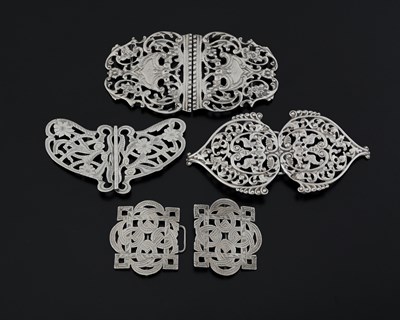 Lot 347 - Four hallmarked silver buckles, late Victorian...