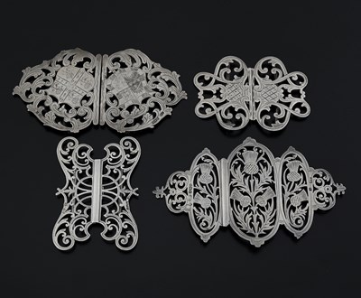 Lot 334 - Four hallmarked silver buckles, late...
