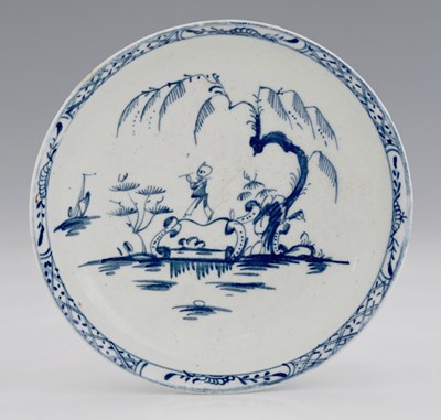 Lot 713 - Lowestoft, a blue and white porcelain saucer,...