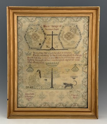 Lot 190 - A George III textile sampler, strawberry...