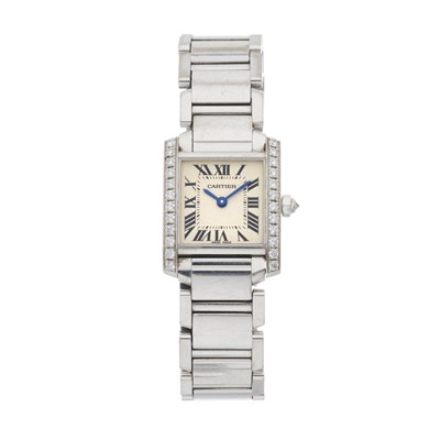 Lot 206 - Cartier, diamond set 18ct gold Tank Francaise bracelet watch
