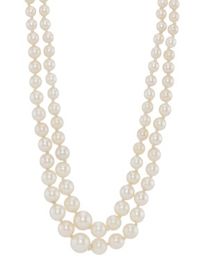 Lot 114 - A mid 20th century pearl two-row necklace, with 9ct gold diamond clasp