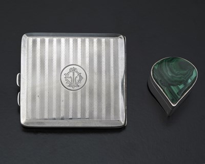 Lot 103 - An Elizabeth II silver and malachite box, of...