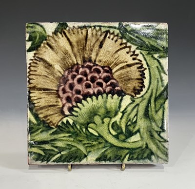 Lot 17 - William de Morgan, a sepia BBB tile, Chelsea...