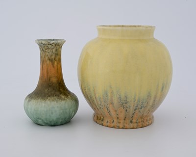 Lot 575 - Ruskin Pottery, two Crystalline Glaze vases,...