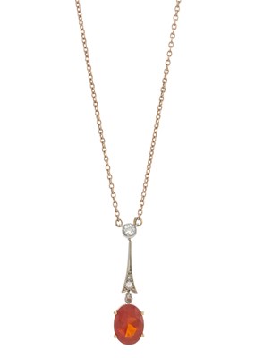 Lot 104 - An early to mid 20th century fire opal and diamond necklace