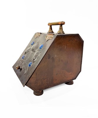 Lot 137 - An Arts and Crafts patinated copper and Ruskin...