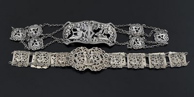 Lot 342 - Two Edwardian silver belts, to include an Art...