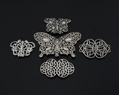 Lot 343 - A group of hallmarked silver buckles, early...