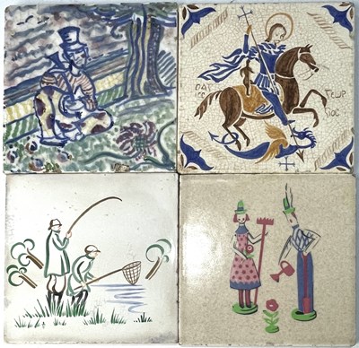 Lot 240 - Carter, Poole, four various painted tiles...