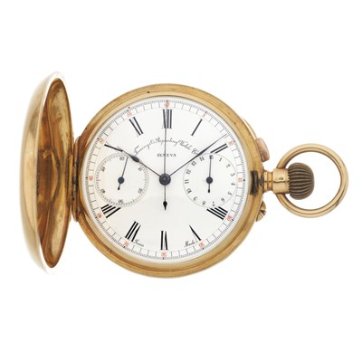 Lot 257 - Timing & Repeating Watch Co., Geneva, a yellow metal full hunter chronograph pocket watch