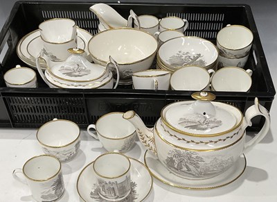 Lot 17 - A gilt-heightened Spode bat printed part tea...