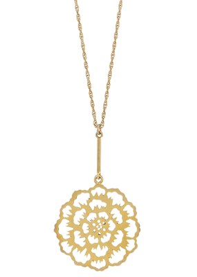 Lot 59 - A 9ct gold floral pendant, with chain