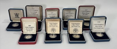 Lot 208 - Five silver proof one pound coins, 9.5g, 1983,...