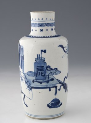 Lot 456 - A Chinese blue and white rouleau vase, Kangxi...