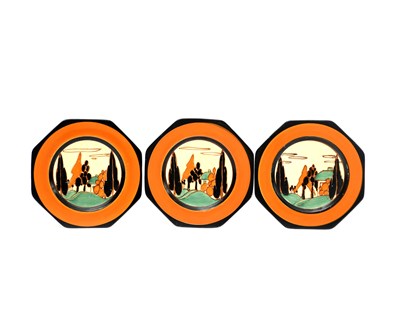 Lot 95 - 'Orange Trees and House' three Clarice Cliff...