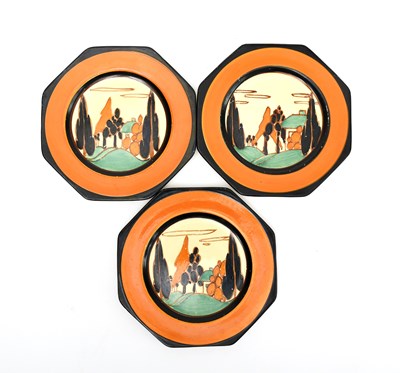 Lot 95 - 'Orange Trees and House' three Clarice Cliff...