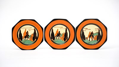Lot 95 - 'Orange Trees and House' three Clarice Cliff...